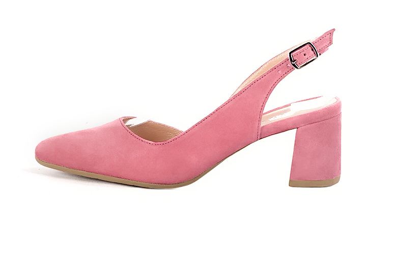 Carnation pink women's slingback shoes. Round toe. Medium flare heels. Profile view - Florence KOOIJMAN